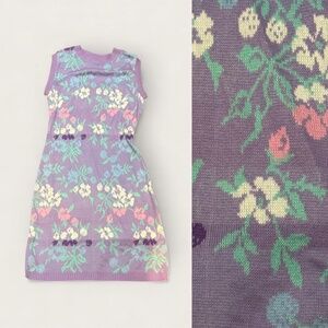 VTG 80s BETSEY JOHNSON Punk Label Floral Knit Dress Lavender Purple Open Back OS
